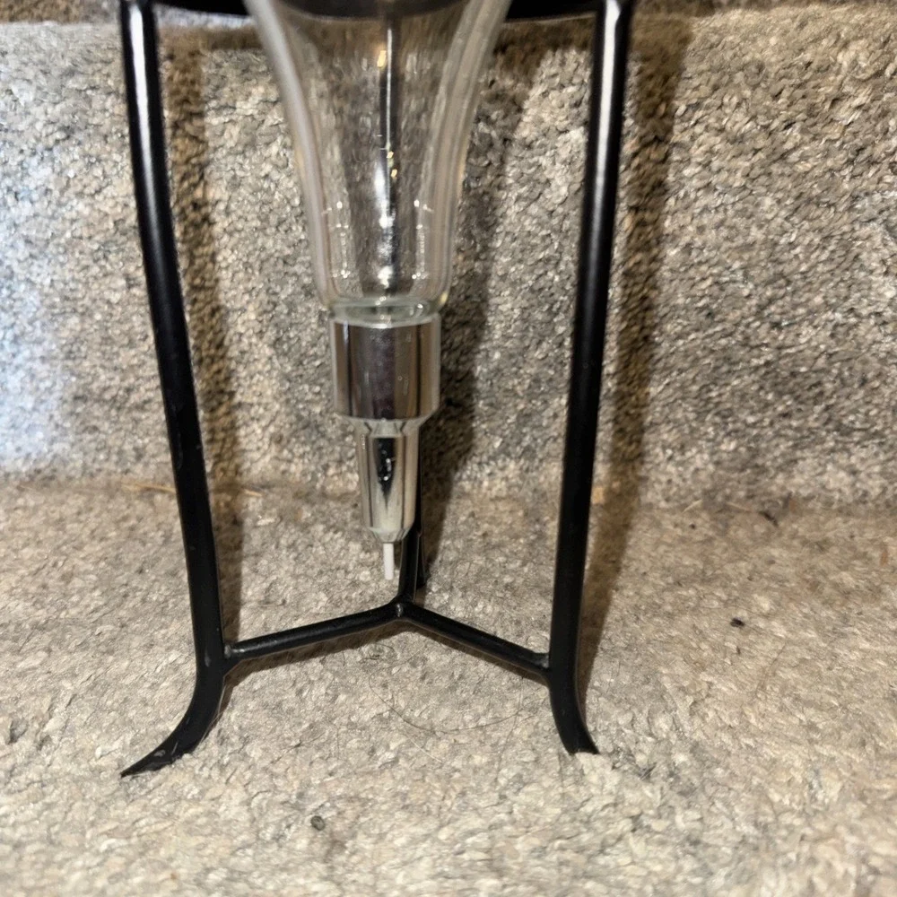 Vintage Wrought Iron Etched Glass Wine Aerator Dispenser Grape Leaves Grapes